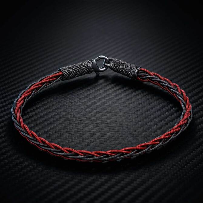 Burgundy Black Twisted Woven Kazaz Men's Bracelet