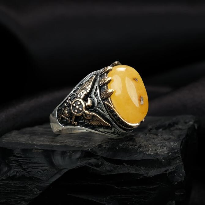 Bozkır Şahini Damla Kehribar Yüzük - Tesbihcibaba