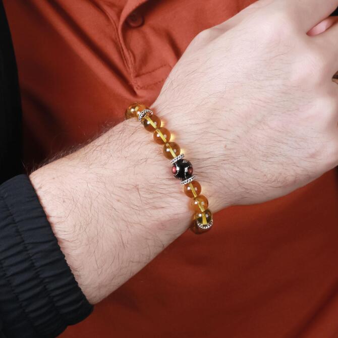 Bracklet Amber -Oltu Detay Fosilli Damla Kehribar Bileklik - Tesbihcibaba