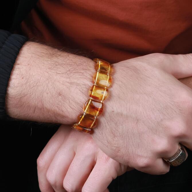 Bracklet Amber - Sinek Fosiili Damla Kehribar Bileklik - Tesbihcibaba