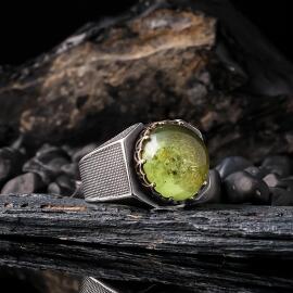 Buğulu Karayip Damla Kehribar Gümüş Stres Yüzük - 1