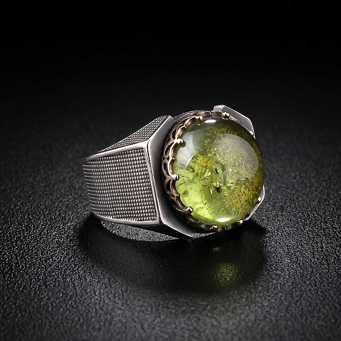 Buğulu Karayip Drop Amber Silver Stres Ring