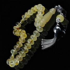 Buğulu Yapıda Tekerlek Kesim Damla Kehribar Tesbih - Tesbihcibaba