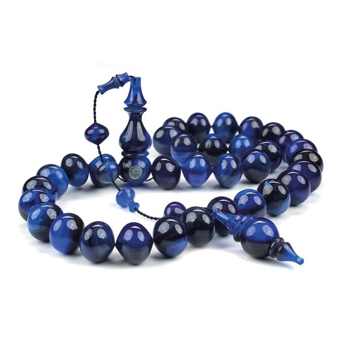 Buhara Collection Civit Mavi Sıkma Kehribar Tesbih - Tesbihcibaba