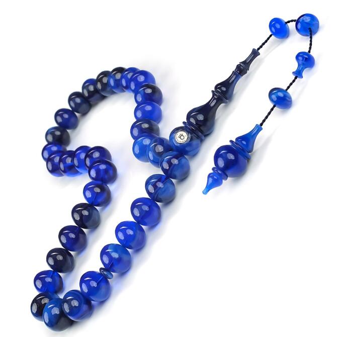 Buhara Collection Civit Mavi Özel Tane Sıkma Kehribar Tesbih - Tesbihcibaba