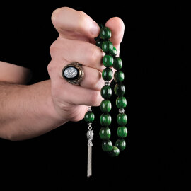Buhara Collection Damarlı Yeşil Maskot Sıkma Kehribar Tesbih - 2
