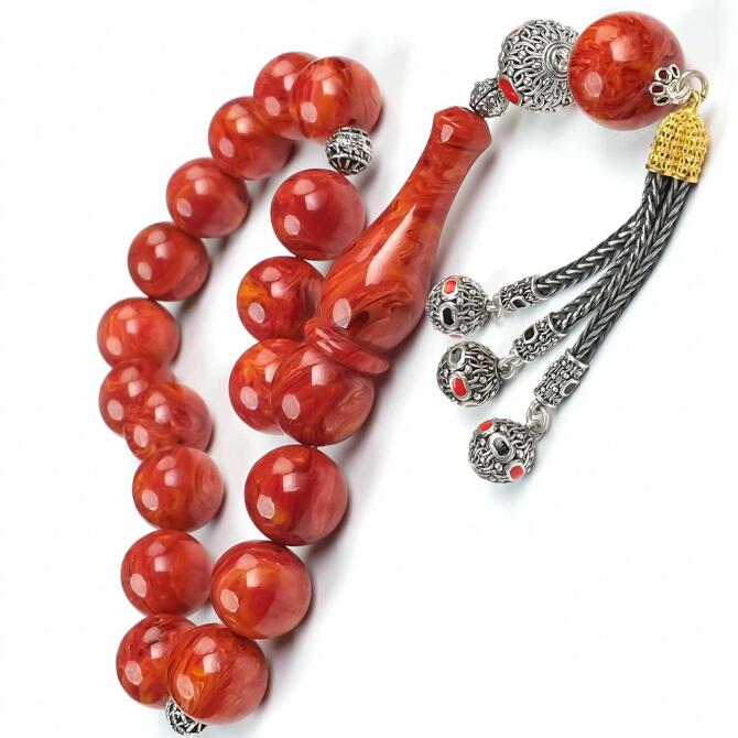 Buhara Collection Dev Boy Maskot Sıkma Kehribar Tesbih - Tesbihcibaba