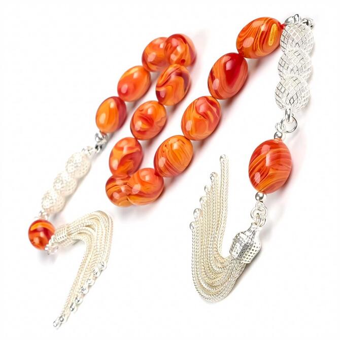 Buhara Collection Marble Sıkma Kehribar Zaza Tesbih - Tesbihcibaba