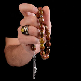 Buhara Collection-Multicolor Sıkma Kehribar Tesbih - 2