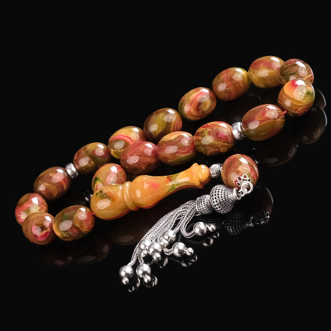 Buhara Collection Multicolor Sıkma Kehribar Tesbih - Tesbihcibaba