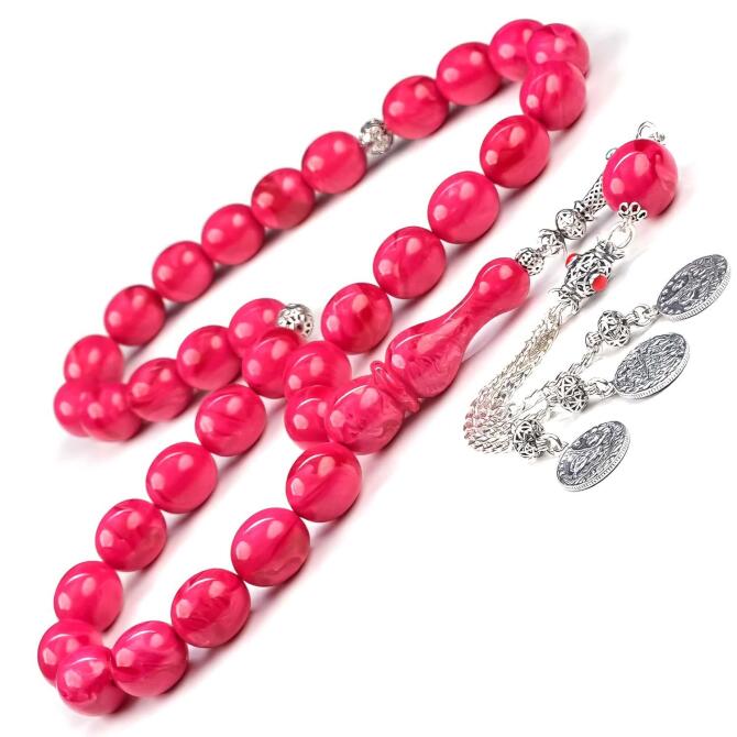 Buhara Collection Şakayık Pembe Dev Boy Sıkma Kehribar Tesbih - Tesbihcibaba