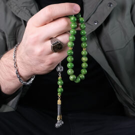 Buhara Collection Semeri Yeşil Sıkma Kehribar Tesbih - 1