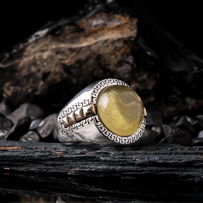 Bürokrat Karayip Drop Amber 925 K Silver Ring