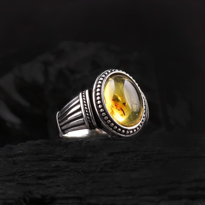 Bürokrat Karayip Drop Amber Silver Ring