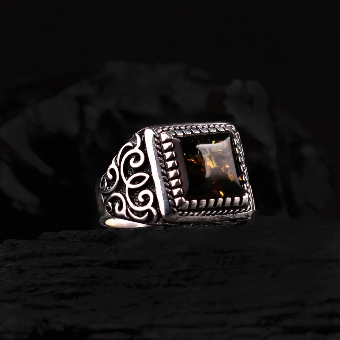 Bürokrat Special Yapım Amber Silver Ring