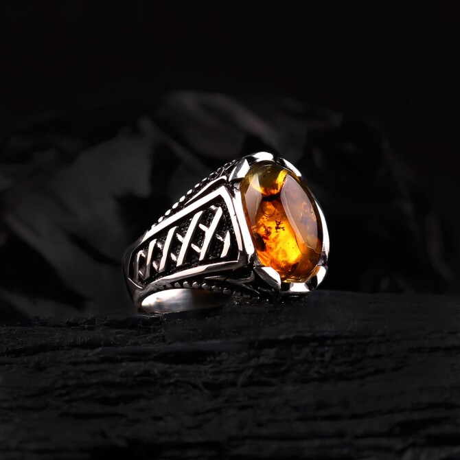 Bürokrat Sinek Fossil Amber Ring
