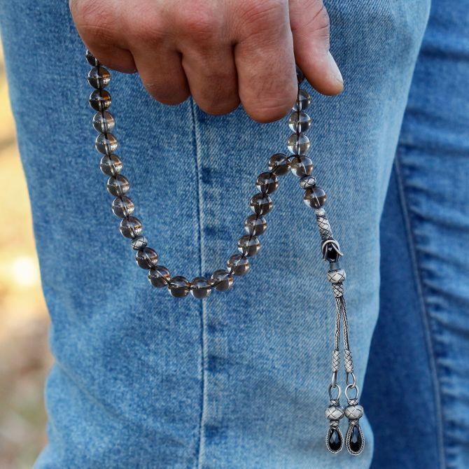 Büyük Boy Kazaz Tasarım Dumanlı Kuvars Tesbih - Tesbihcibaba