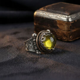 Cam Gözü Karayip Damla Kehribar Gümüş Yüzük - 1