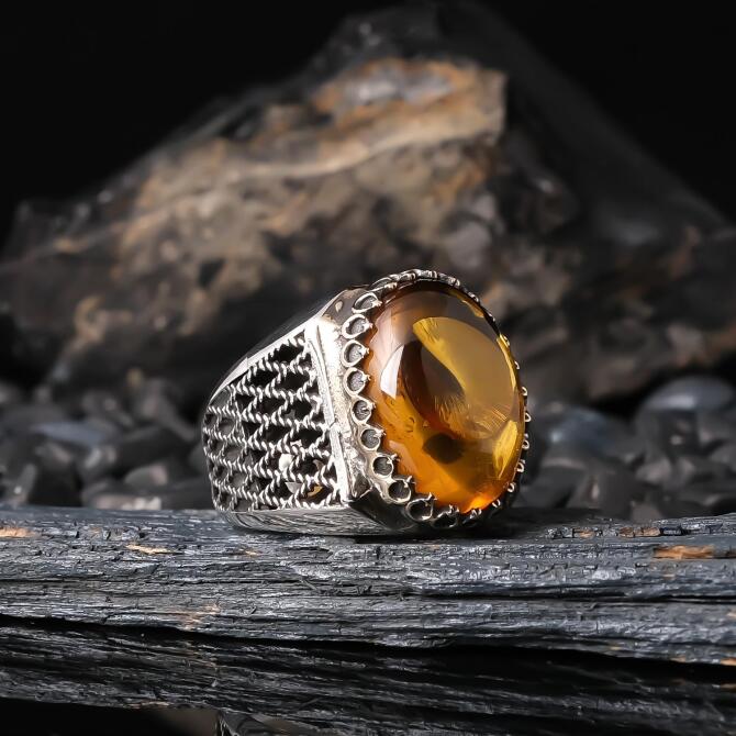 Cam Güzeli Bal Drop Amber 925 K Silver Ring