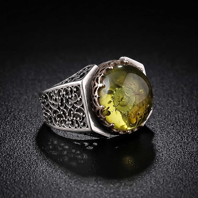 Cam Güzeli Karayip Drop Amber Silver Ring