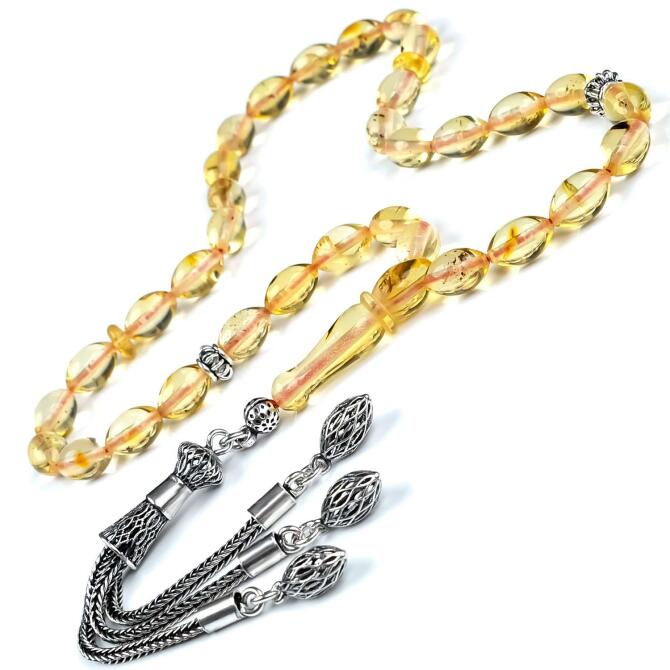 Cep Boy Fosilli Damla Kehribar Tesbih - Tesbihcibaba