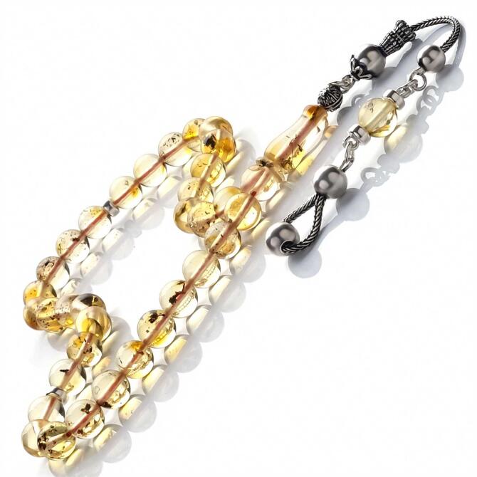 Cep Boy Fosilli Misket Kesim Damla Kehribar Tesbih - Tesbihcibaba