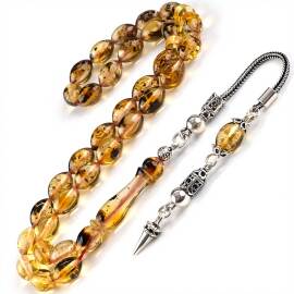 Cep Boy Yoğun Fosilli Damla Kehribar Tesbih - 1