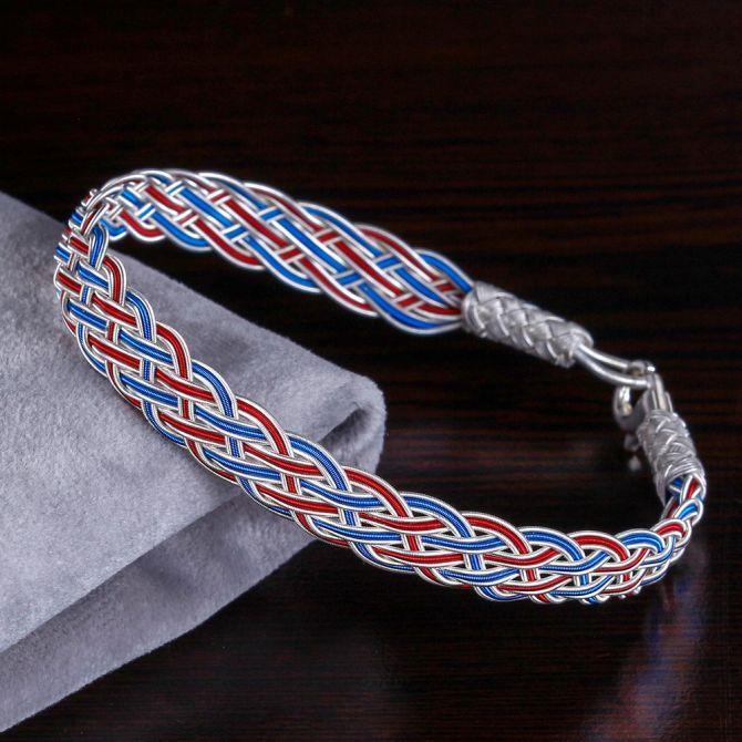 Çift Renk 1000 Ayar Gümüş Örme Kazaz Bileklik - Tesbihcibaba