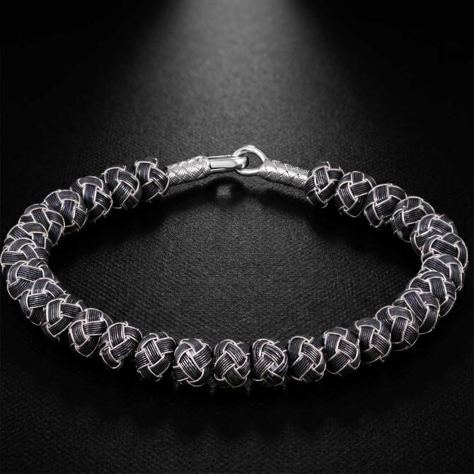 Double Color Bead 1000 K Silver Kazaz Bracelet