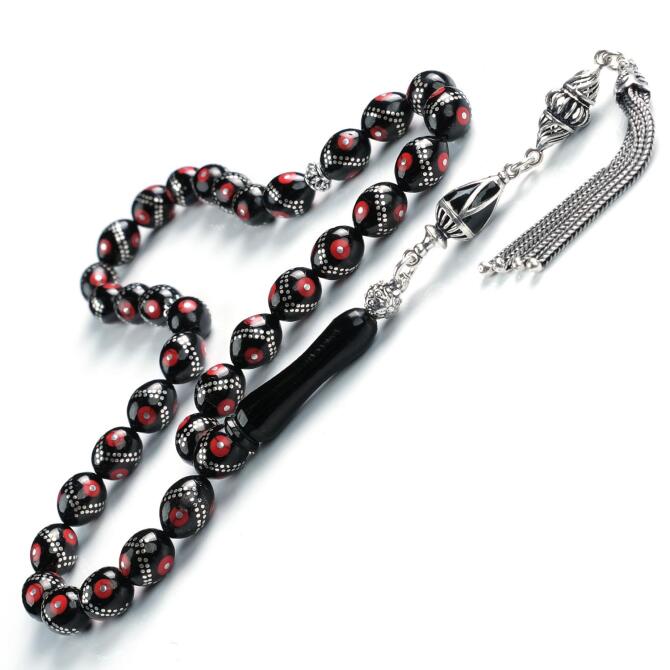 Çift Zigzag Gümüş Çakımlı Beyzi Erzurum Oltu Taşı Tesbih - Tesbihcibaba