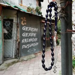 ÇUKUR | Parlement Mavisi Sıkma Kehribar Tesbih - 1