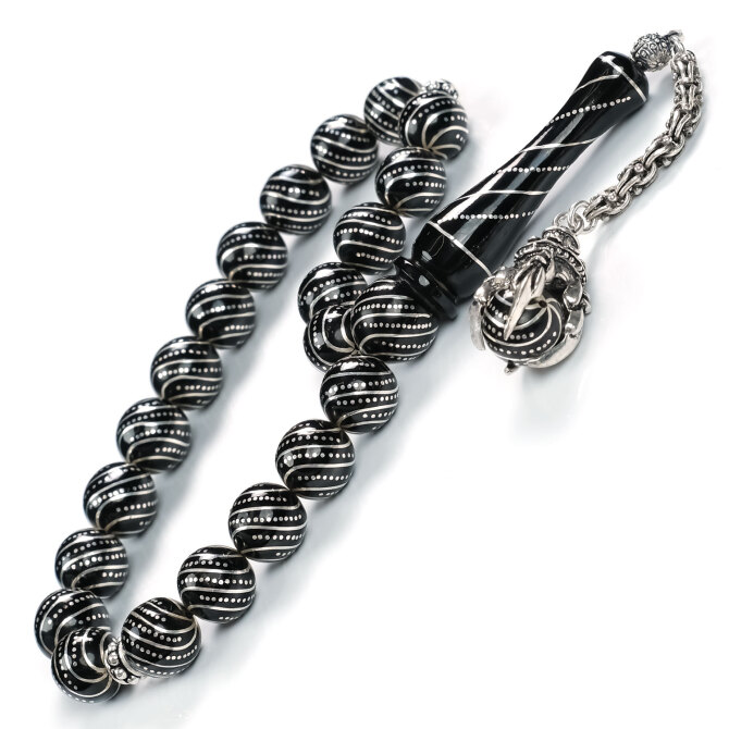 Siyah İnci Sarmal İşleme Erzurum Oltu Taşı Tesbih - Tesbihcibaba