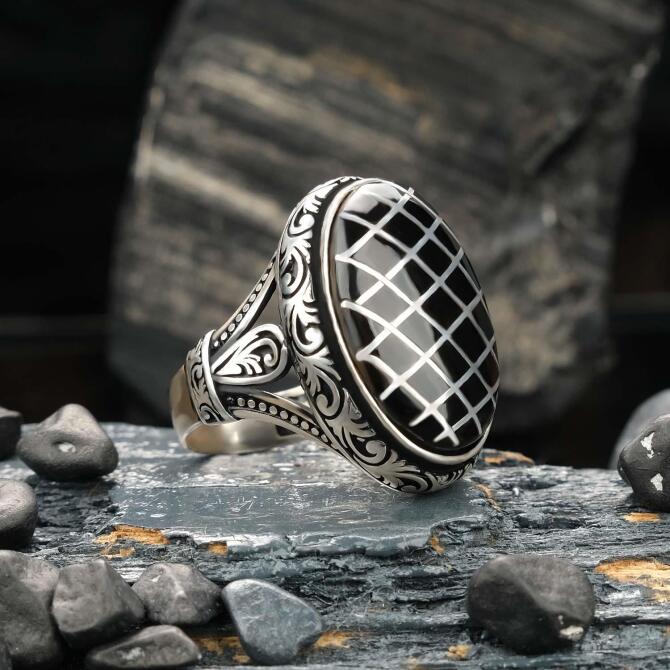 Hatemkar Usta-Kalem İşleme Erzurum Oltu Taşı Yüzük - Tesbihcibaba