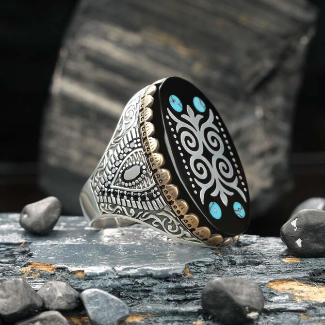 Hatemkar Usta-Mineli Erzurum Oltu Taşı Gümüş Yüzük - Tesbihcibaba