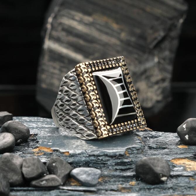 Hatemkar Usta-Oltu Taşı Şehzade Model Gümüş Yüzük - Tesbihcibaba