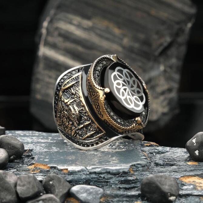 Hatemkar Usta-Oltu Taşı Süleymaniye İşleme Gümüş Yüzük - Tesbihcibaba