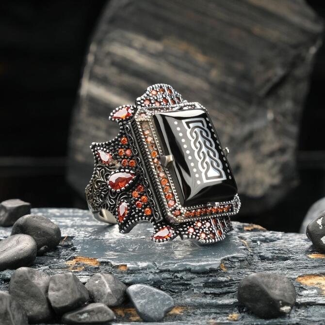 Hatemkar Usta-Oltu Taşı Sultan Model Gümüş Yüzük - Tesbihcibaba