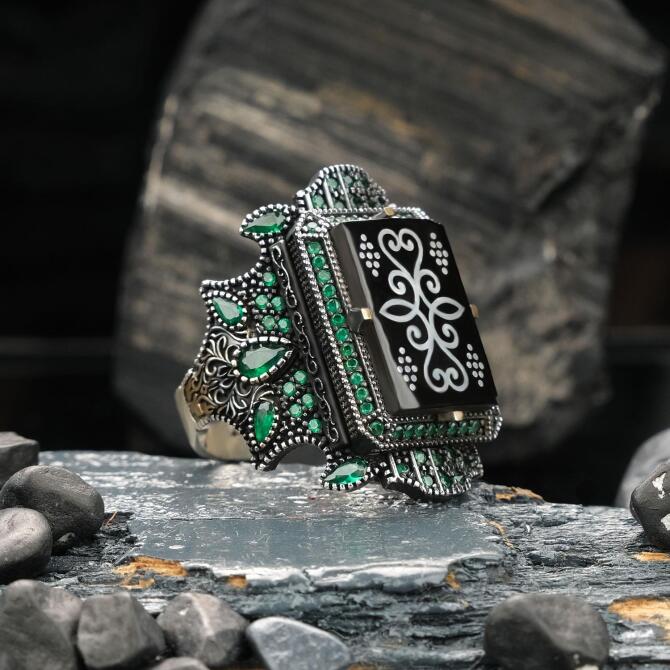 Hatemkar Usta-Oltu Taşı Melik Mührü Gümüş Yüzük - Tesbihcibaba