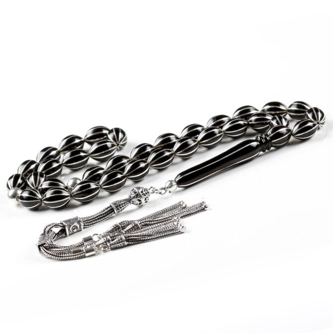 Özel Delim Karpuz Dilim İşlemeli Erzurum Oltu Taşı Tesbih - Tesbihcibaba