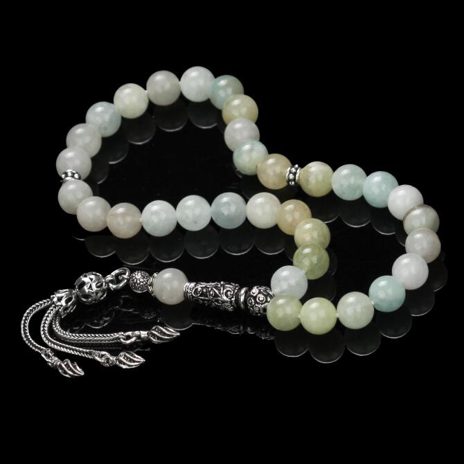 Deniz Yakutu Akuamarin Gümüş Tasarım Tesbih - Tesbihcibaba