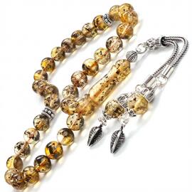 Doğal Fosilli Misket Damla Kehribar Tesbih - Tesbihcibaba