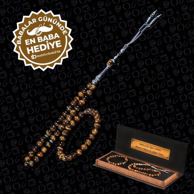 Kaplan Gözü Doğal Taş Tesbih ve Bileklik Seti - Tesbihcibaba