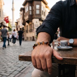 Doğal Yapıda Pençe Gümüş Tasarım Damla Kehribar Bileklik - 1