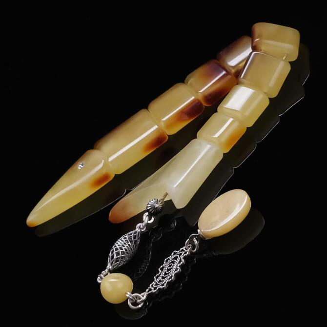 Doğal Yapısıyla Fosilli Damla Kehribar Balık Tesbih - Tesbihcibaba