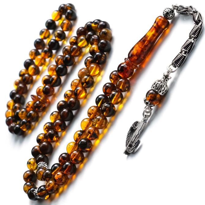 Dua Taneleri Fosilli 99'lu Damla Kehribar Tesbih - Tesbihcibaba