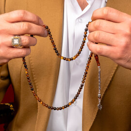 Dua Taneleri Fosilli 99'lu Damla Kehribar Tesbih - 1