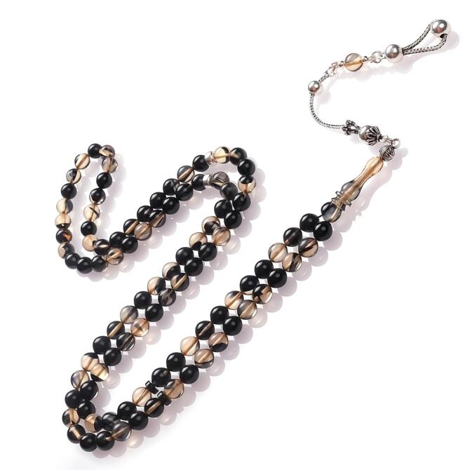 Dua Taneleri Füme Renk Sıkma Kehribar Namaz Tesbihi - Tesbihcibaba