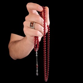 Dua Taneleri Gece Kızılı Sıkma Kehribar Namaz Tesbih - 3