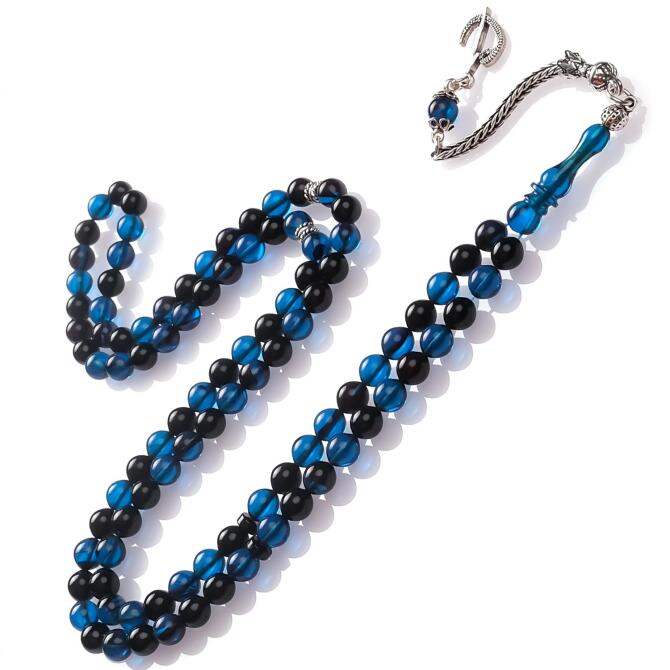 Dua Taneleri Gece Mavisi Sıkma Kehribar Namaz Tesbihi - Tesbihcibaba