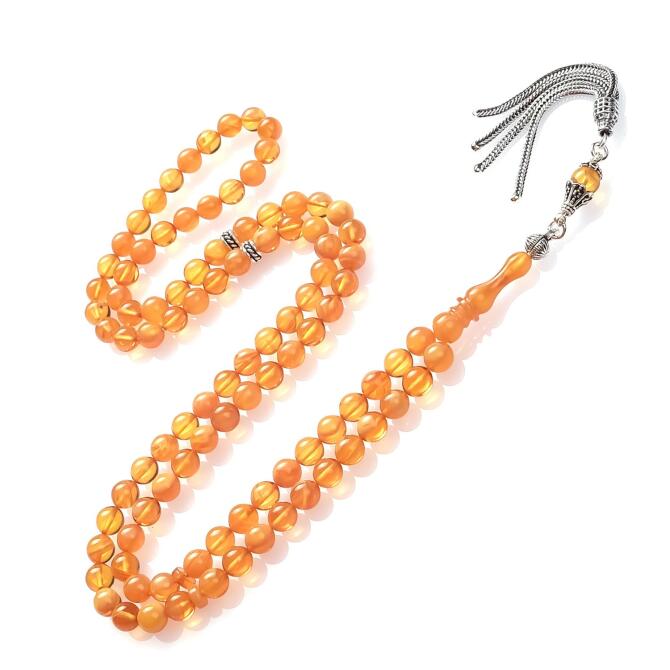 Dua Taneleri Hareli Yapsıyla Sıkma Kehribar Namaz Tesbihi - Tesbihcibaba